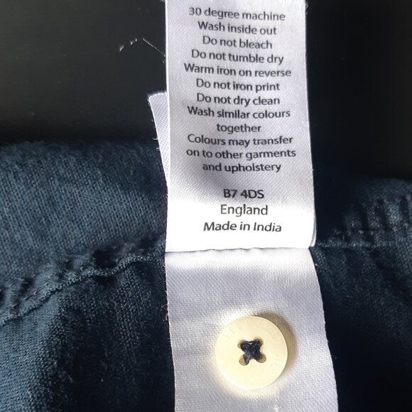 Steel & Jelly SZ M Linen & Cotton Navy Print Men's Short Sleeve Button Up Shirt - Picture 8 of 14